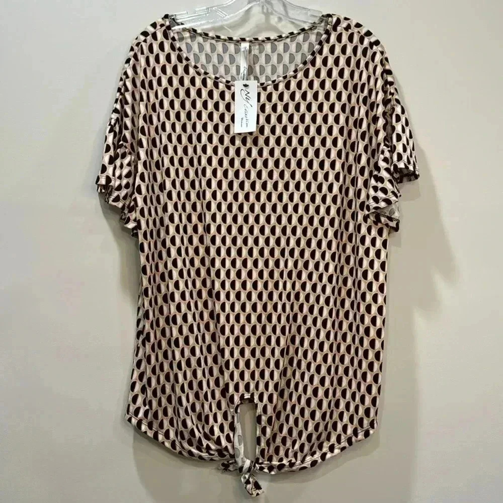 NY Collection Flounce Short Sleeved Polka Dot Blouse 1x and 2x